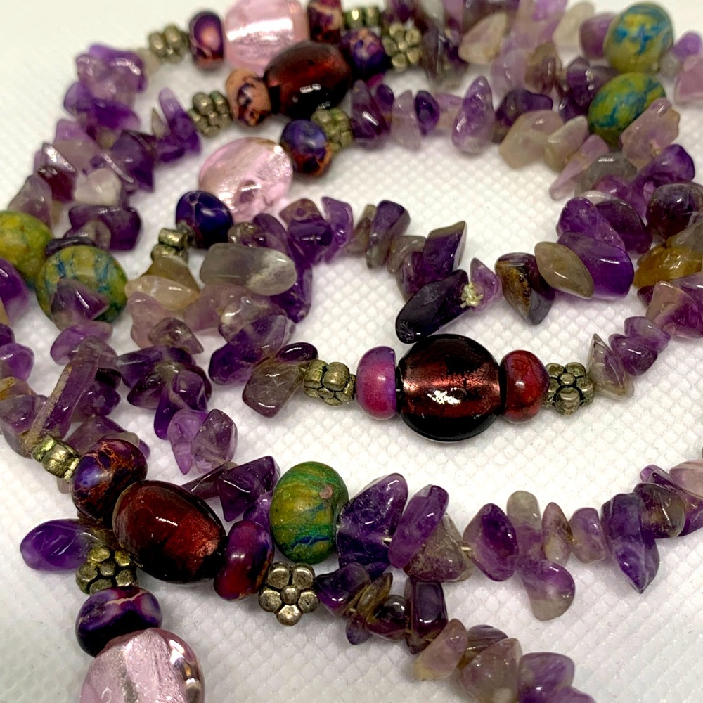 28 inch Vintage Amethyst And Art Glass Necklace
